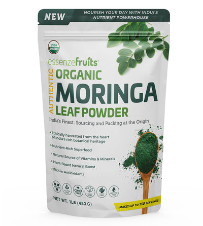 New Organic Moringa Powder - 1 lbs (16 oz - 453 g) | Organic, Non-GMO, Kosher, Halal, Moringa Olifera Powder - 100% Raw and Natural. - EssenzeFruits