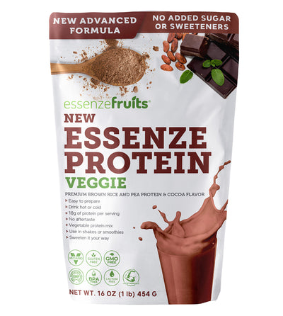New ESSENZEPROTEIN - Plant Based Lean Protein + 8 Greens Superfood. Cocoa Flavor, Keto, Gluten, Soy & Dairy Free - No additives - Aftertaste Free, Sweetener Free & Sugar Free (15.87 Oz - 450 gr) - EssenzeFruits