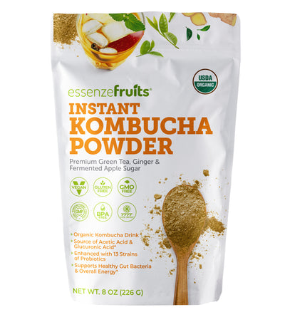 Kombucha On The Go - Instant Kombucha Powder Super Drink - Just Add Water Mix and Drink - Premium Probiotic & Prebiotic Drink Mix, Delicious, No Sugar Added, Clean Label - Makes 17 up to 34 cups - EssenzeFruits
