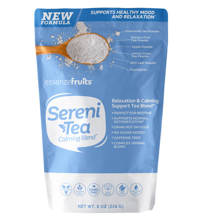 Sereni Tea; Instant Powdered Herbal Tea, Stress Relief + Relaxation + Sleep Tea + Calming Natural - Drink Hot or Cold - 8 Oz (makes up to 31 cups) - EssenzeFruits
